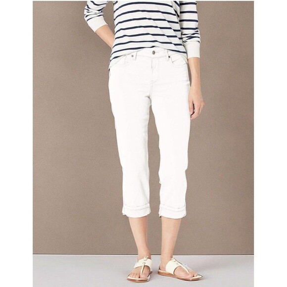 NYDJ Crop Jeans Womens Sz 16 White Straight Leg Cuffed High Waisted Modest Capri - Picture 1 of 15